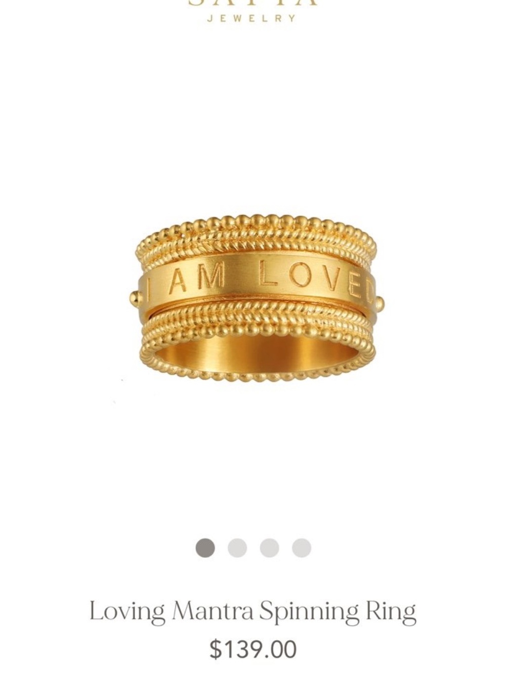 Satya Loving Mantra Spinning Ring, size 8